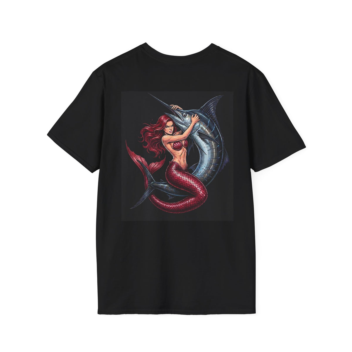 Mermaid Vs Marlin (Red) T-Shirt Black