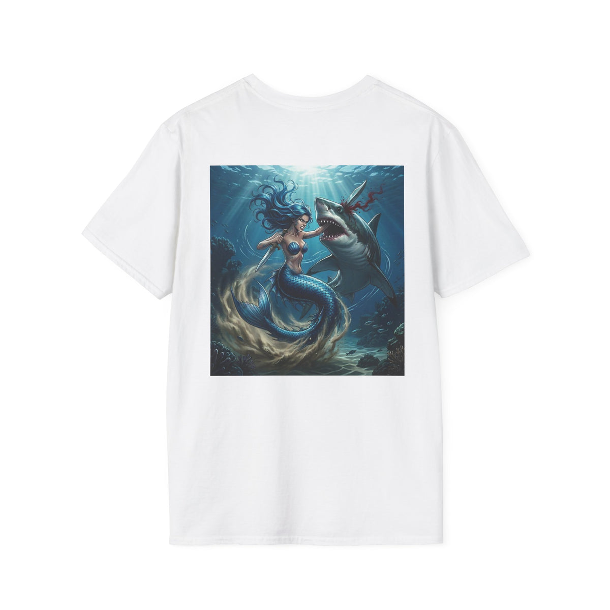 Mermaid Vs Great White  T-Shirt White