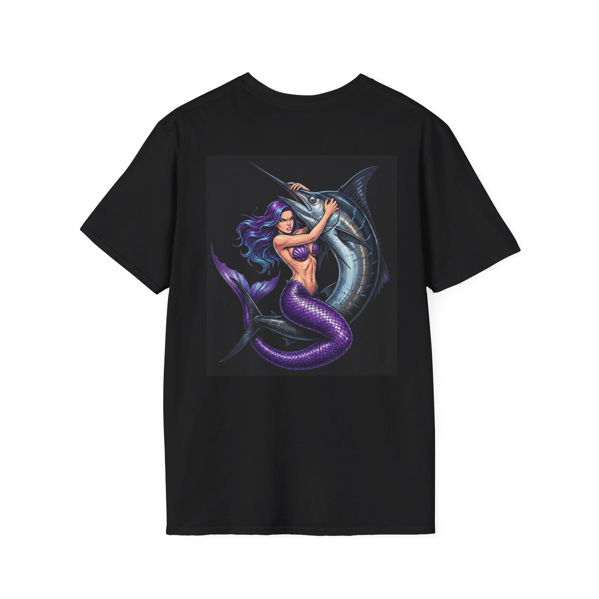 Mermaid Vs Marlin (Purple ) T- Shirt Black