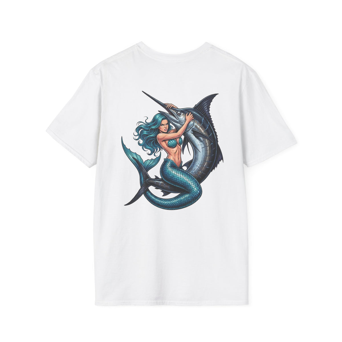 Mermaid Vs Marlin (Blue) T-Shirt White